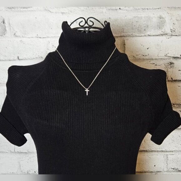 Rhinestone Cross Pendant on Silvertone Chain – Dainty Faith Necklace - Picture 3 of 6